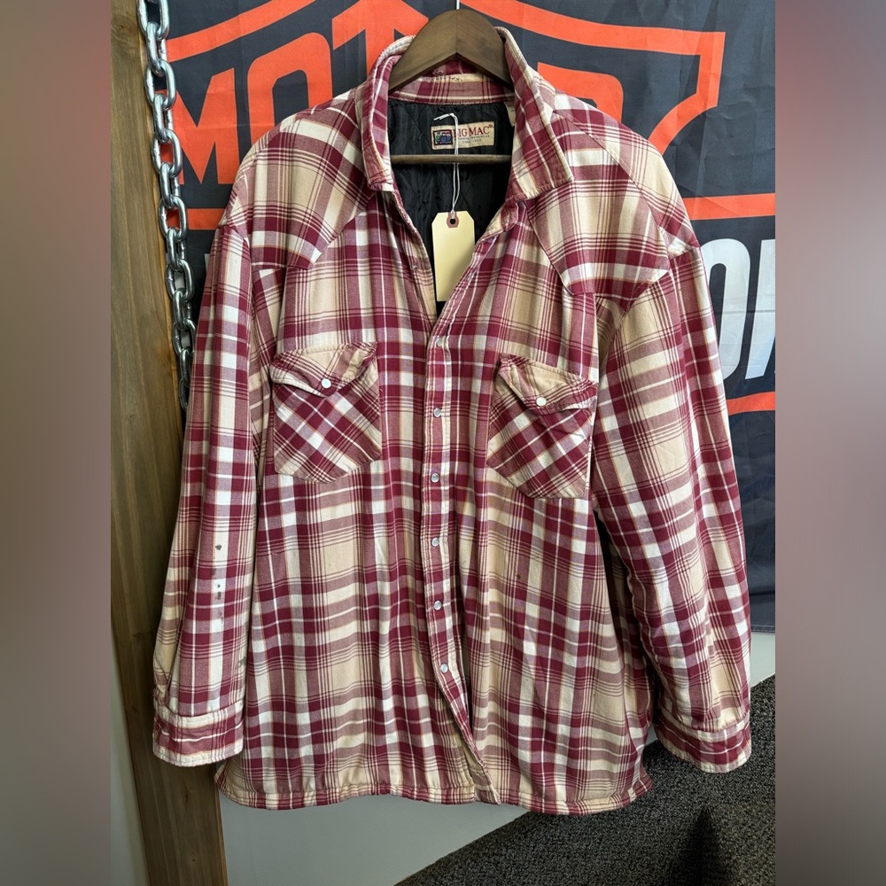 Vintage Big Mac Flannel Quilt Lined Pearl Snap Shacket Shirt Jacket Mens 2XLT